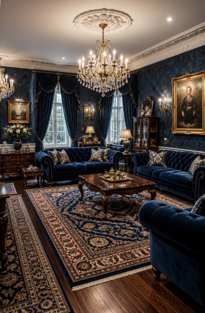Classic Traditional Midnight Blue Living Room