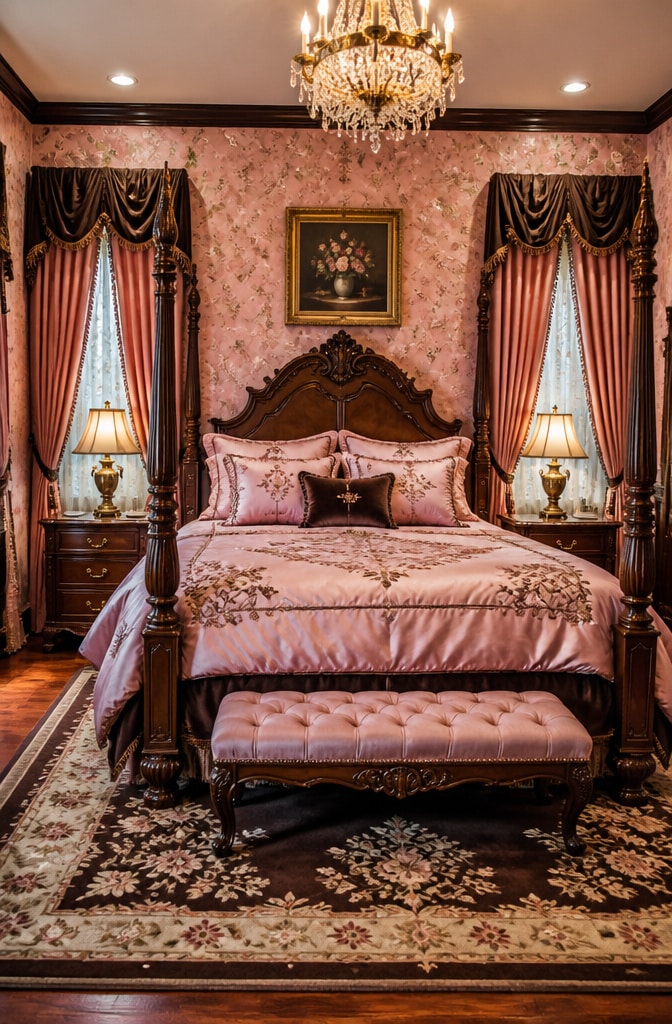 Classic Traditional Pink and Brown Bedroom