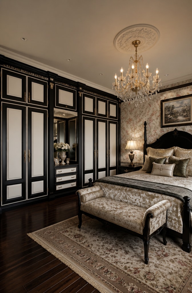 Classic Victorian Black and White Cupboard Bedroom