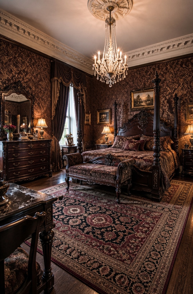 Classic Victorian Brown Bedroom Charm
