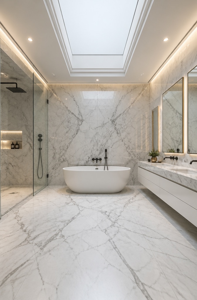 Classic White Carrara Marble Bathroom