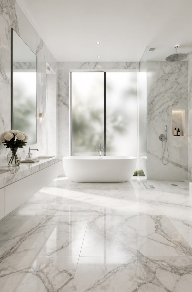 Classic White Carrara Marble Bathroom