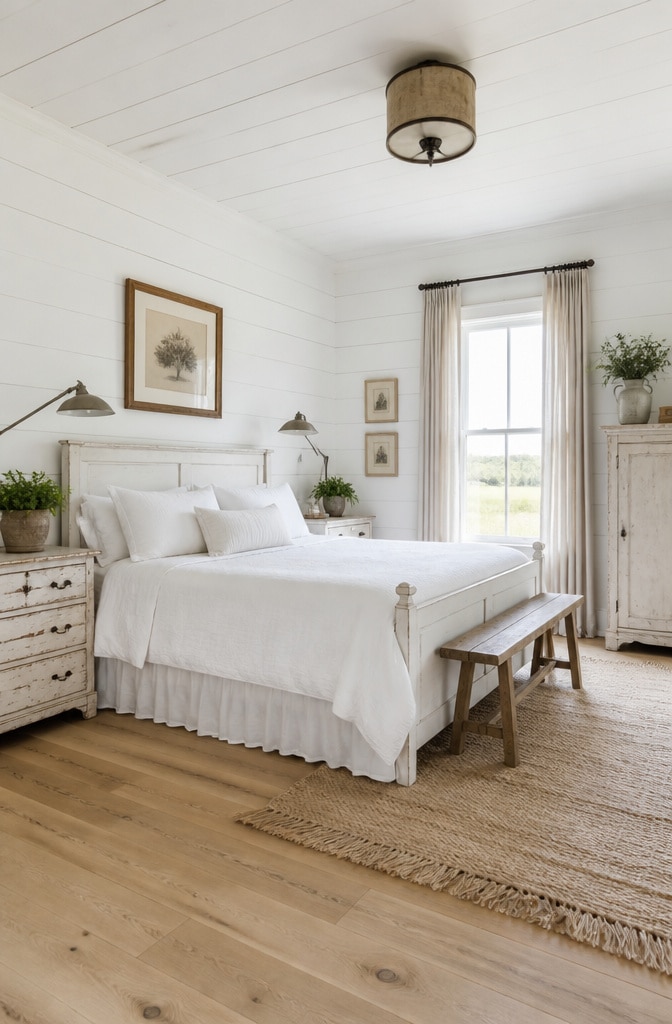 Classic Whitewashed Farmhouse Bedroom