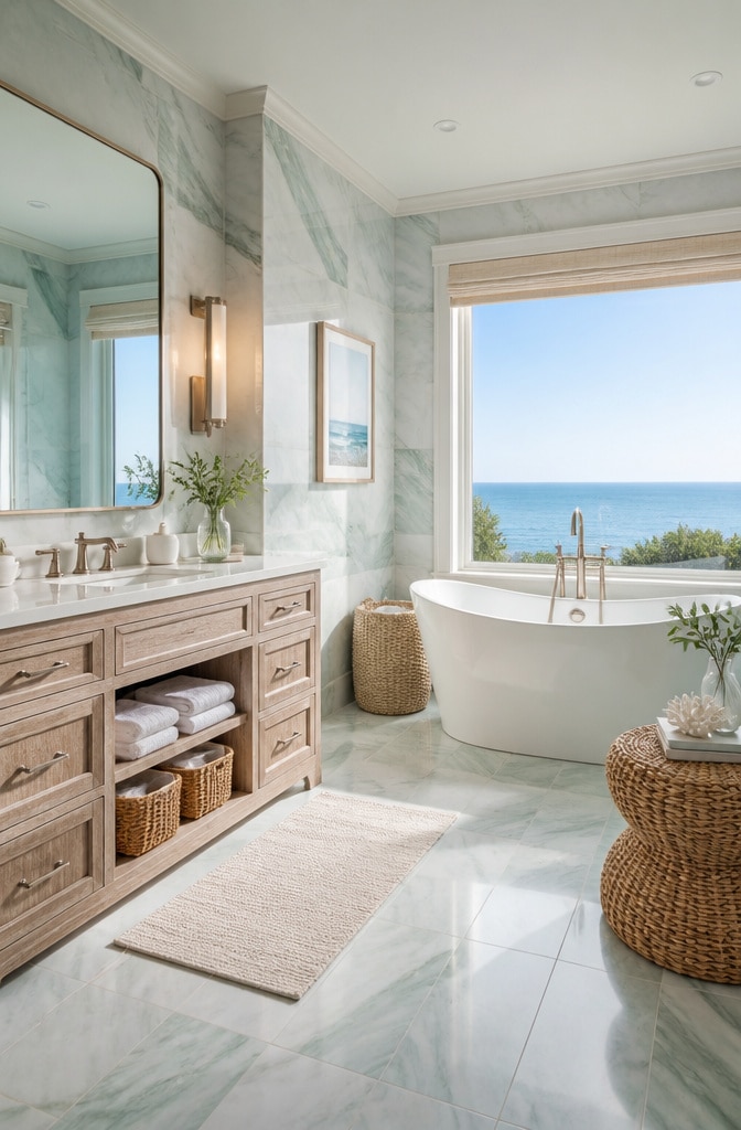 Coastal Beach-Inspired Marble Bathroom