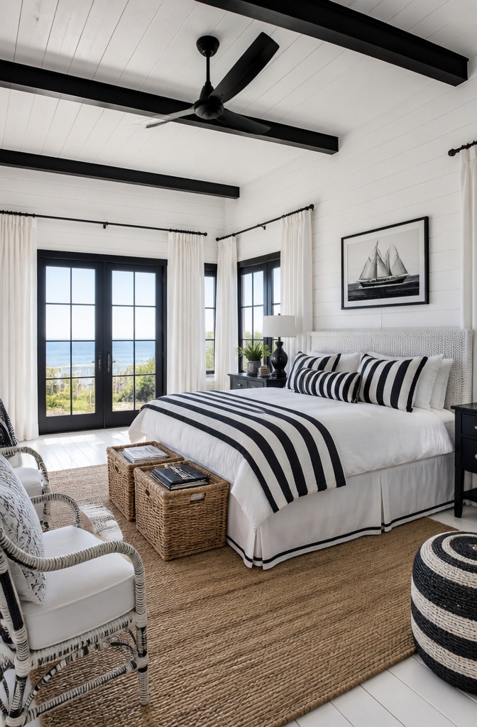 Coastal Black and White Beach Bedroom