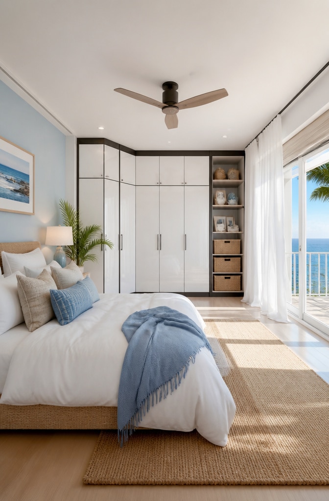 Coastal Black and White Cupboard Bedroom