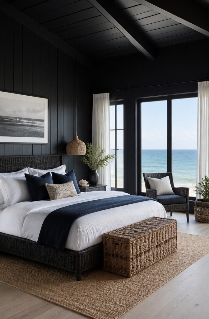 Coastal Black Beach House Bedroom