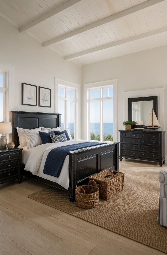 Coastal Black Bedroom with Nautical Touches