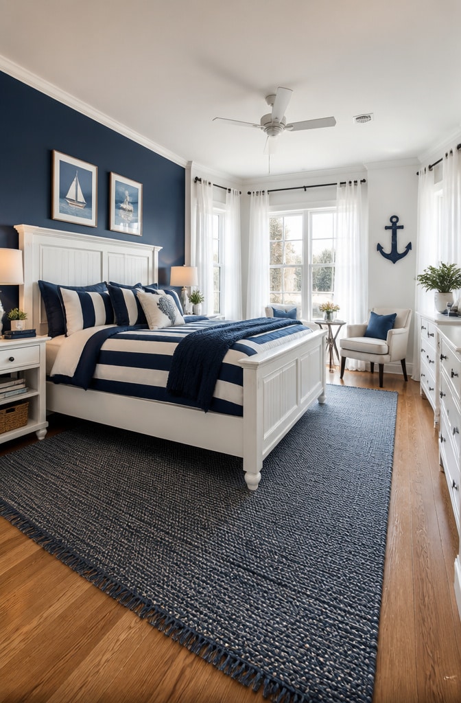 Coastal Blue and White Bedroom Oasis
