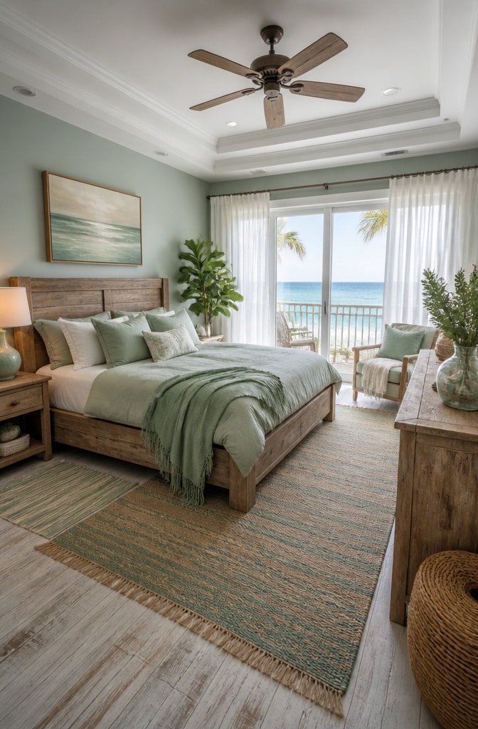 Coastal Brown Driftwood and Seafoam Green Bedroom