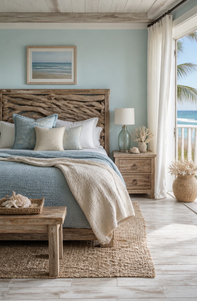 Coastal Brown Driftwood Headboard Bedroom