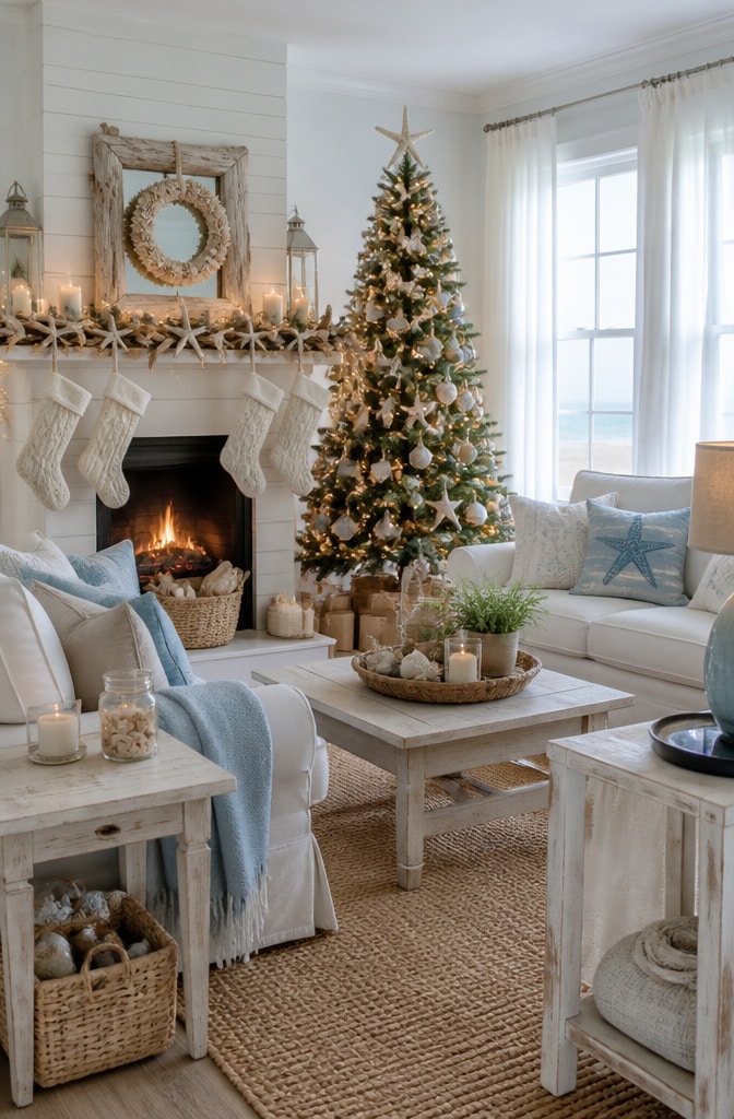 Coastal Christmas Living Room Retreat