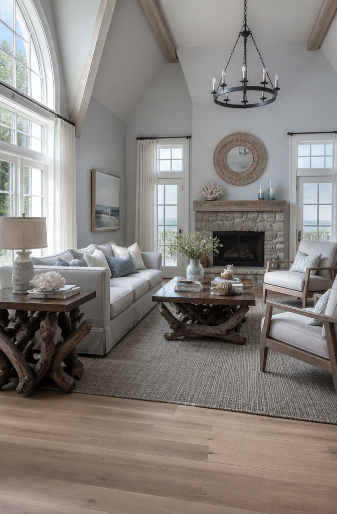 Coastal Dark Brown and Grey Living Room