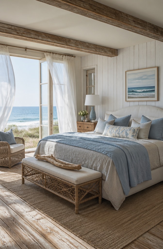 Coastal French Farmhouse Bedroom