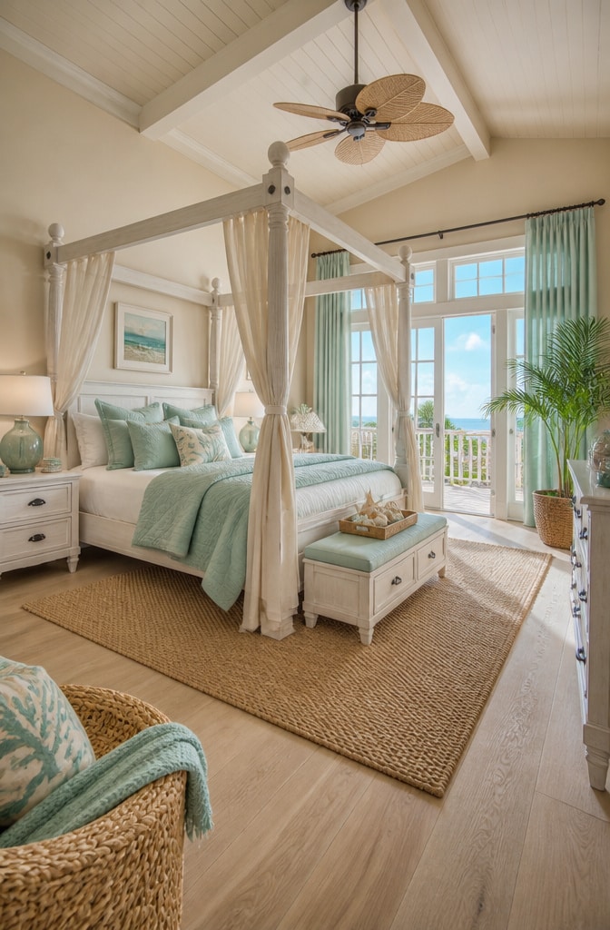 Coastal Green and Beige Bedroom
