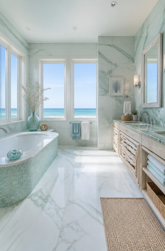Coastal Green Marble Beach Bathroom