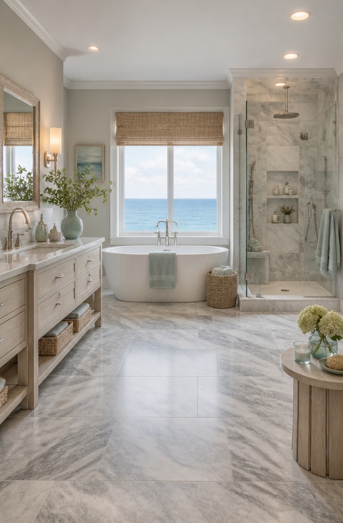 Coastal Grey Marble Bathroom Escape