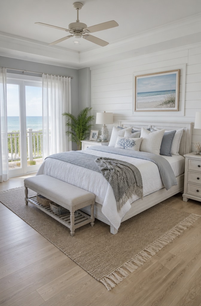 Coastal Inspired Grey and White Bedroom