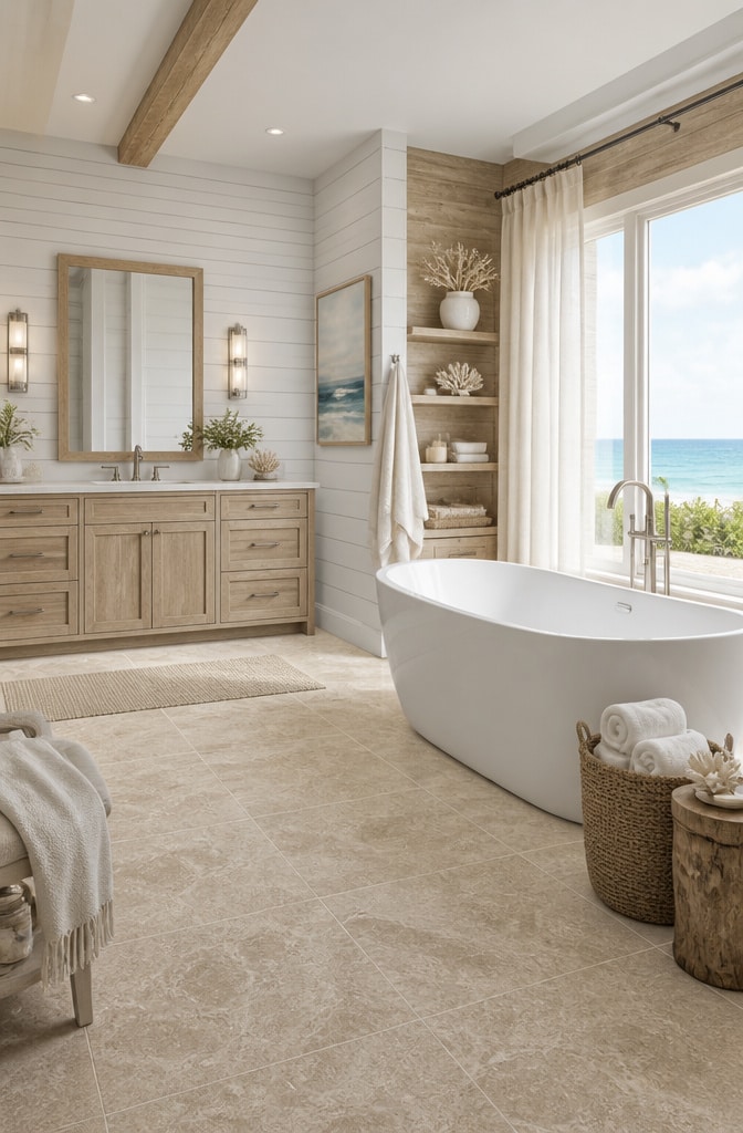 Coastal Light Brown Bathroom Escape