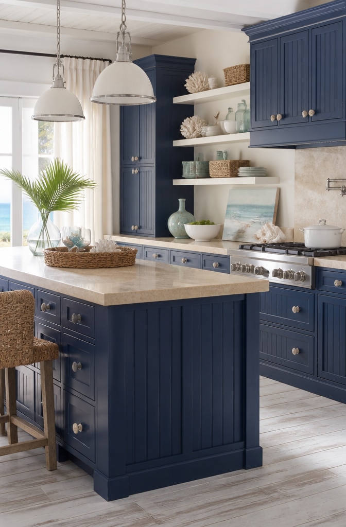 Coastal Navy Blue Beach House Cabinets