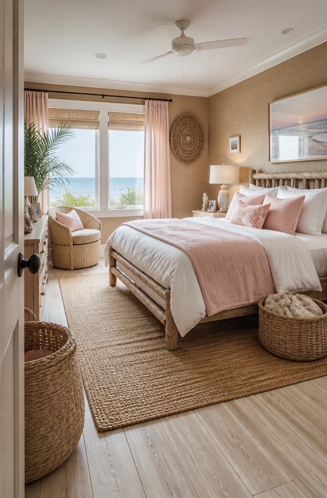 Coastal Pink and Brown Bedroom Retreat