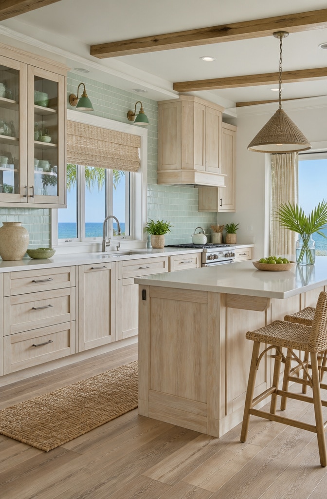 Coastal Red Oak Cabinets with Whitewashed Finish