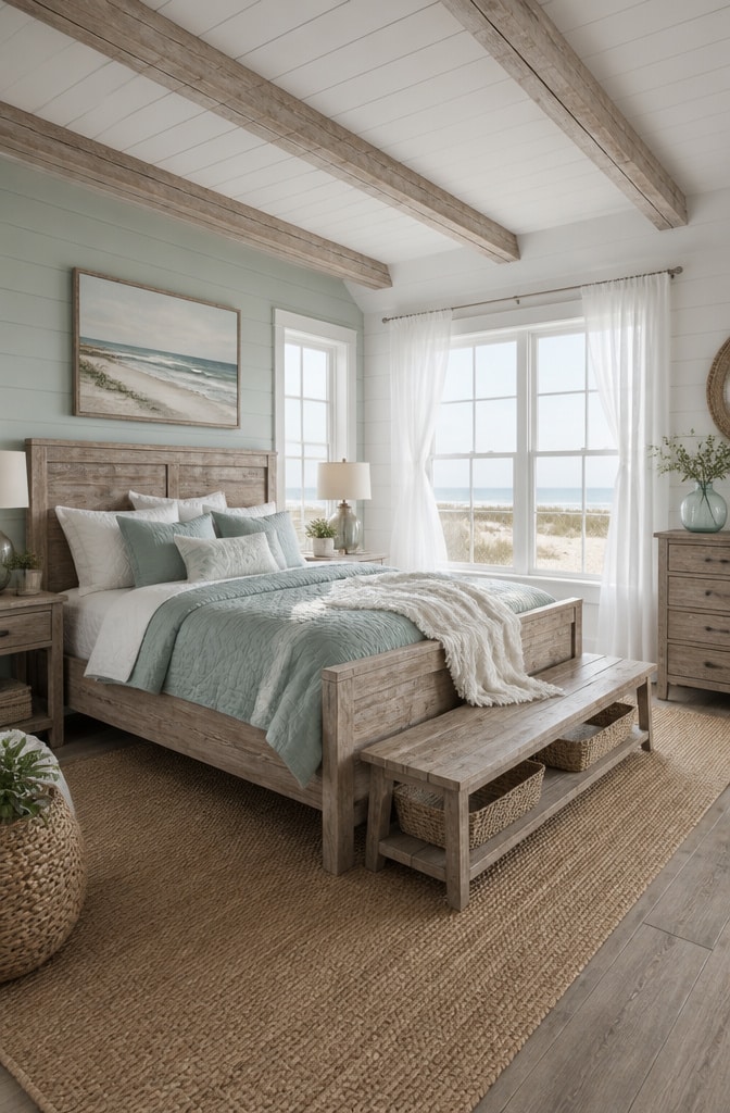 Coastal Sage Green Farmhouse Bedroom
