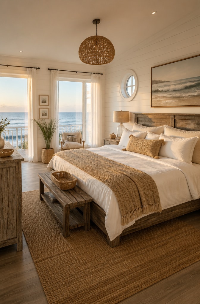 Coastal White and Brown Bedroom Escape
