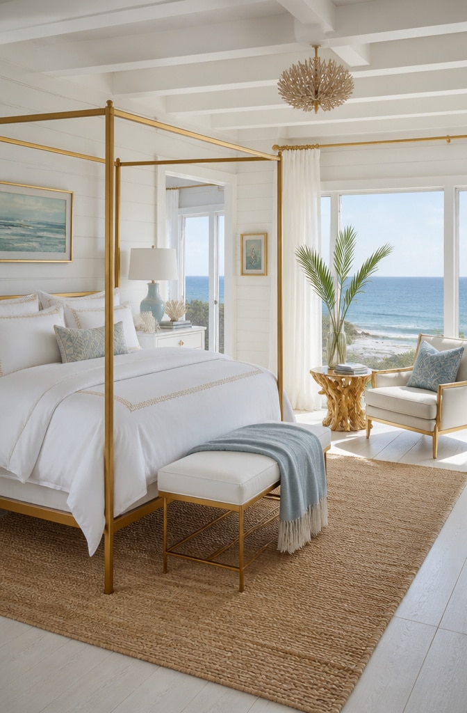Coastal White and Gold Bedroom Retreat