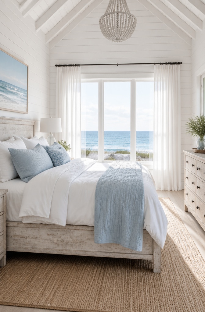 Coastal White Beach House Bedroom