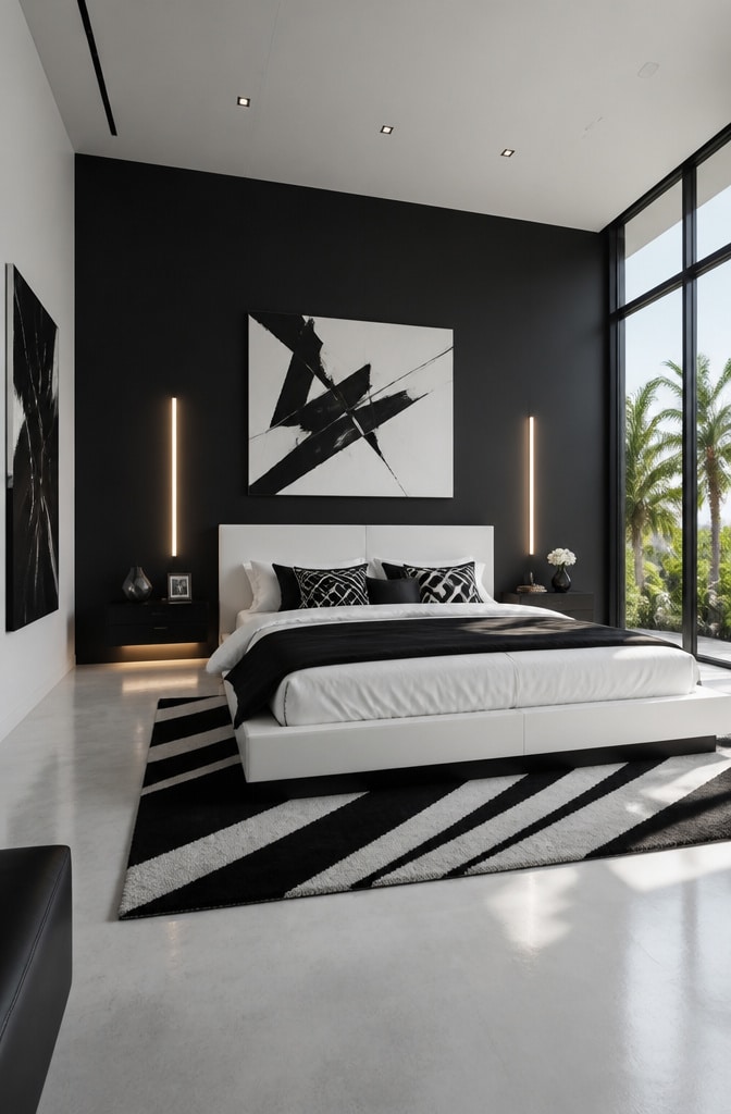 Contemporary Black and White High Contrast Bedroom