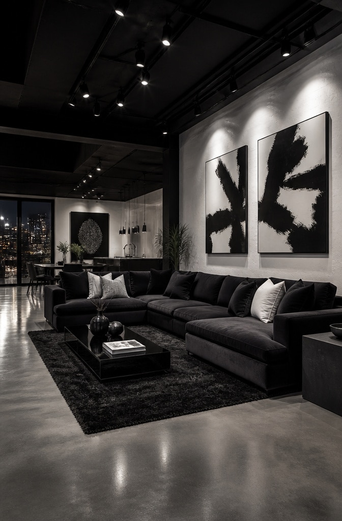 Contemporary Black and White Urban Living Room