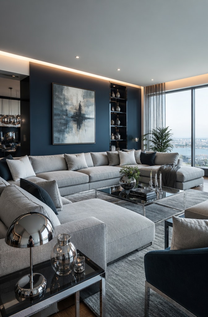 Contemporary Blue and Gray Living Room