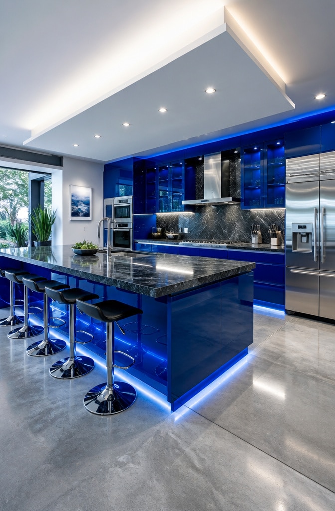 Contemporary Blue Glass Kitchen