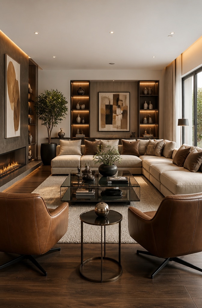 Contemporary Brown and Beige Living Room