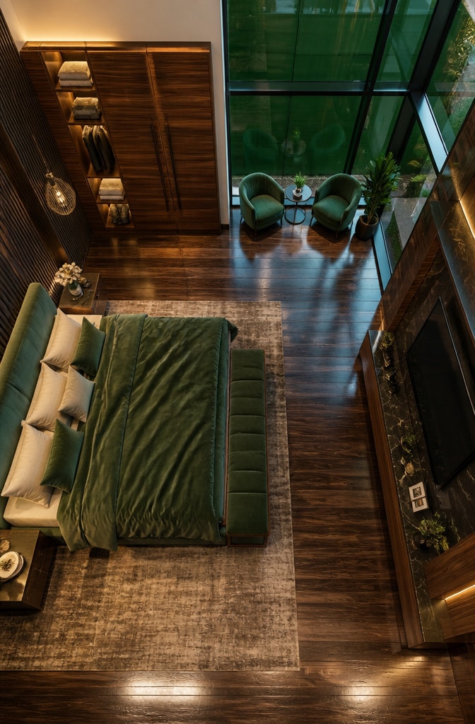 Contemporary Brown and Emerald Green Suite