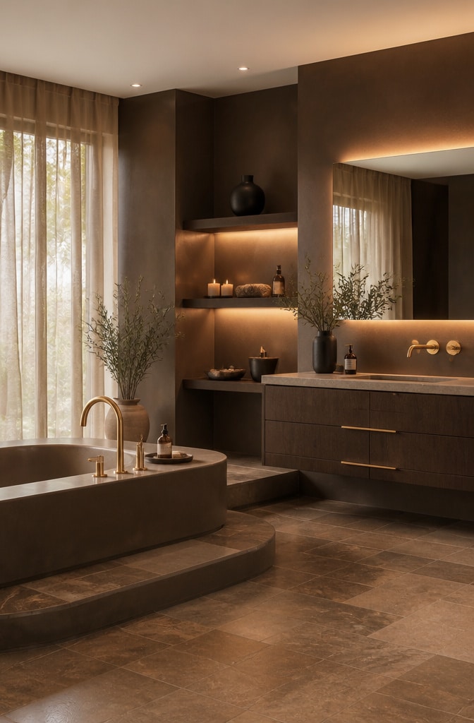 Contemporary Brown and Gold Spa Bathroom