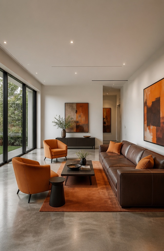 Contemporary Brown and Orange Minimalist Living Room