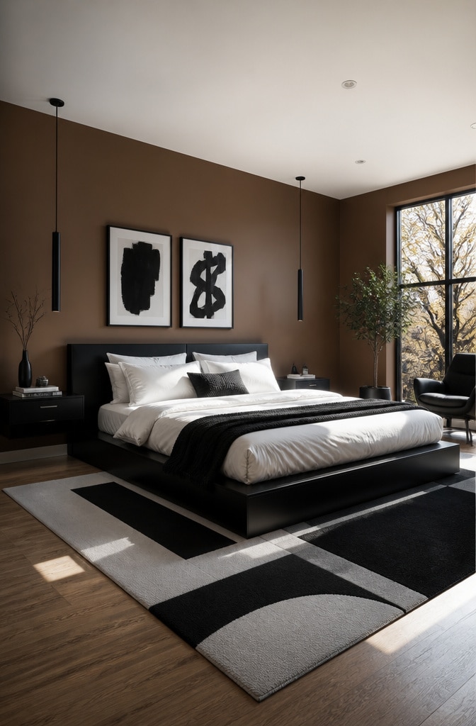 Contemporary Brown Bedroom with Monochrome Contrast