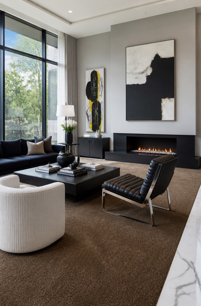 Contemporary Brown Carpet Living Room
