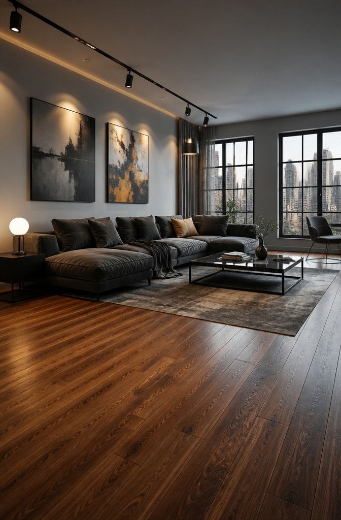 Contemporary Brown Floor Urban Living Room