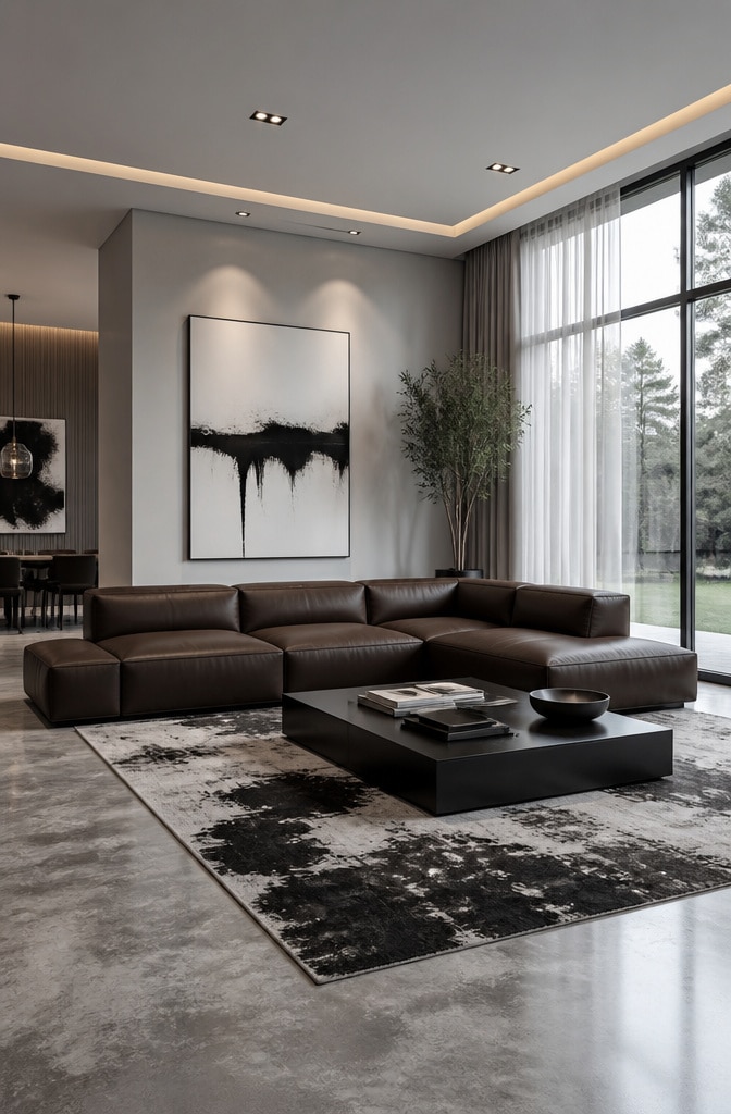 Contemporary Chic Chocolate Brown Couch Living Room