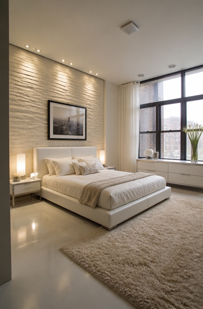 Contemporary Cream and White Urban Bedroom