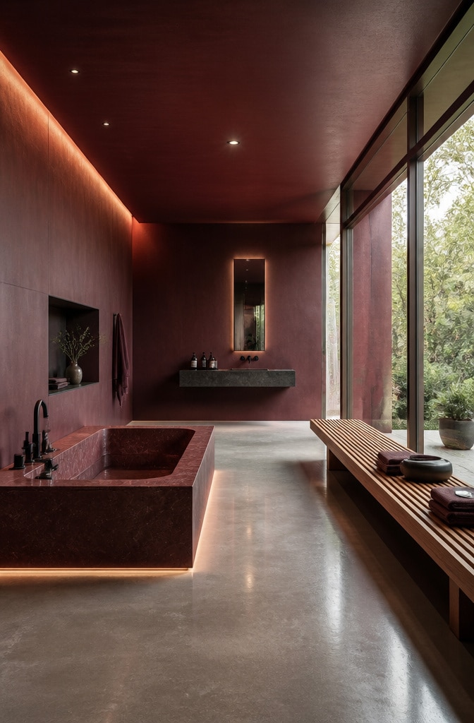 Contemporary Dark Red Spa Bathroom