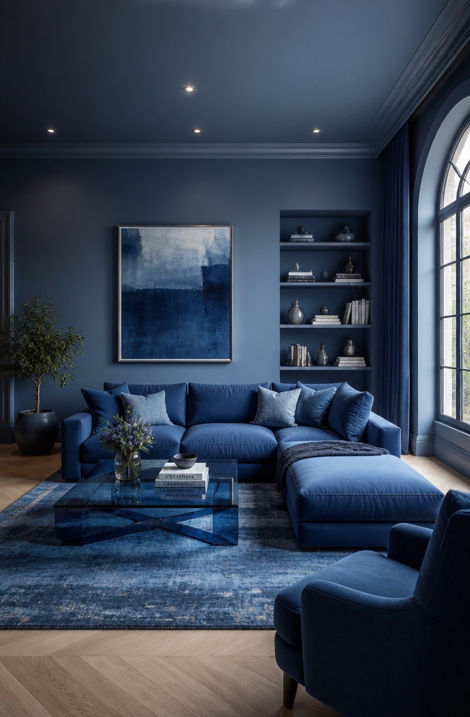 Contemporary French Blue Monochrome Living Room