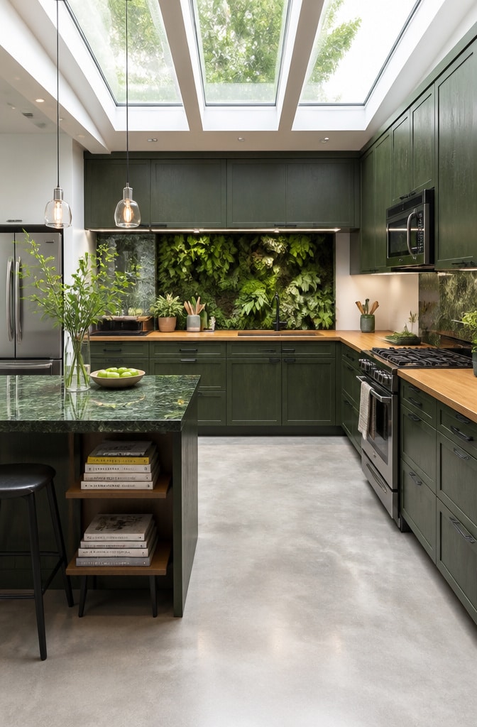 Contemporary Green and Brown Eco-Friendly Kitchen
