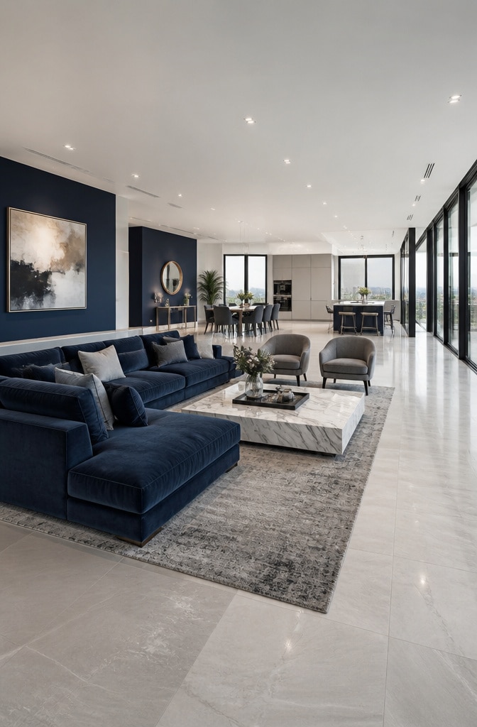 Contemporary Hague Blue Open-Plan Living Room