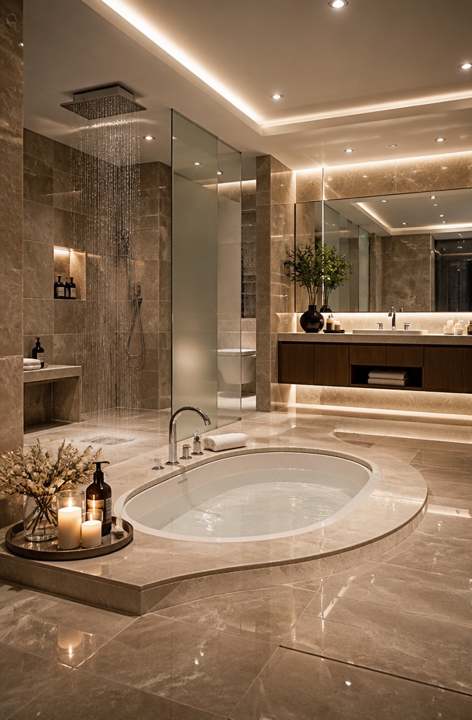 Contemporary Light Brown Spa Bathroom
