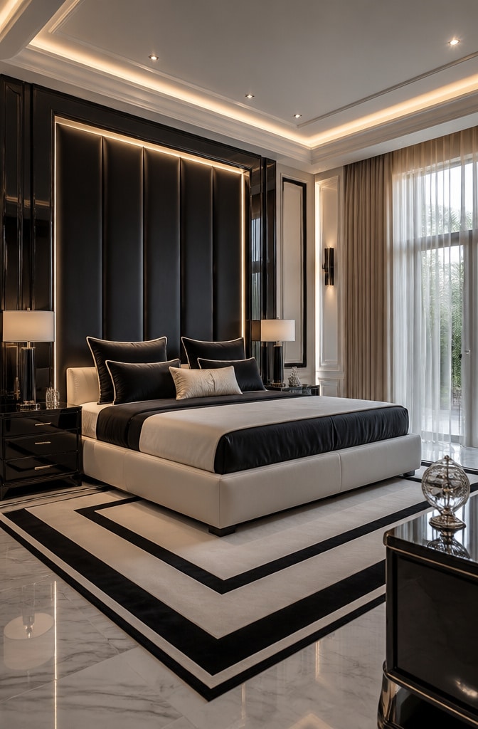 Contemporary Luxe Black and Cream Bedroom