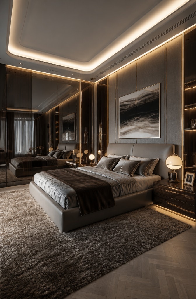 Contemporary Luxe Grey and Brown Bedroom